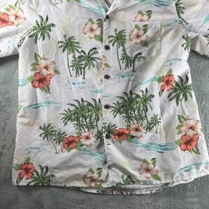 Tropical Storm Mens XXL White Palm Tree Hibiscus Floral Hawaiian Camp Shirt 0235